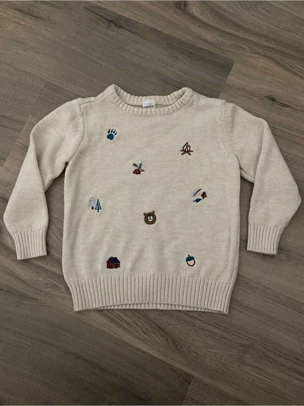 Cream Kids Knit Sweater with Forest theme